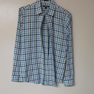 Express Men's Blue, Green & White Plaid Button-Down Shirt